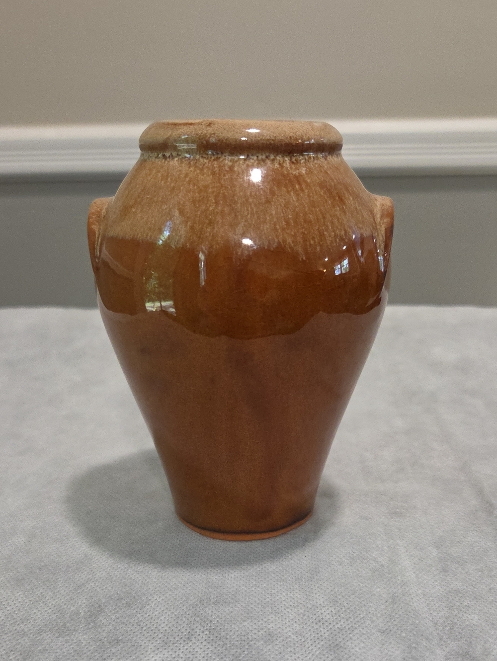 Glazed Ceramic Decorative Vase in Warm Brown Signed Don Jennings 1990